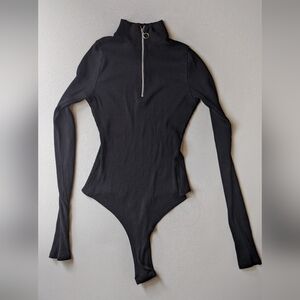 Collusion Long-Sleeve Zip Neck Thong Bodysuit